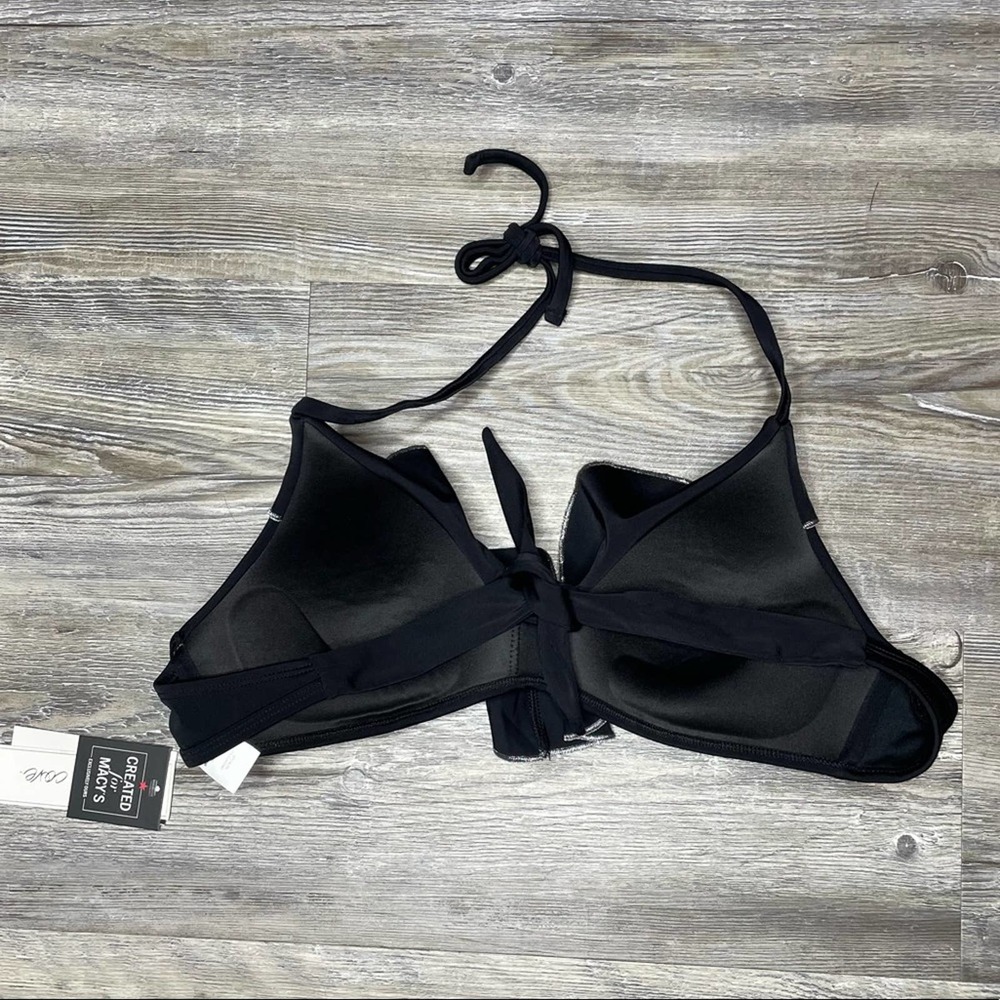 Salt + Cove Women's Black Ruffle Trimmed Push-Up Halter Bikini Swim Top Junior’s - Picture 3 of 3